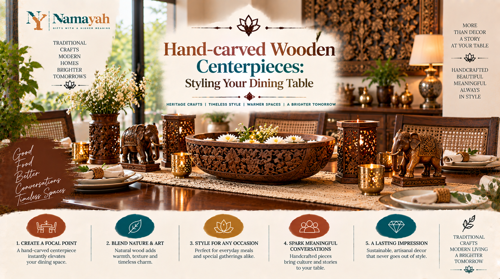 Hand-carved Wooden Centerpieces: Styling Your Dining Table