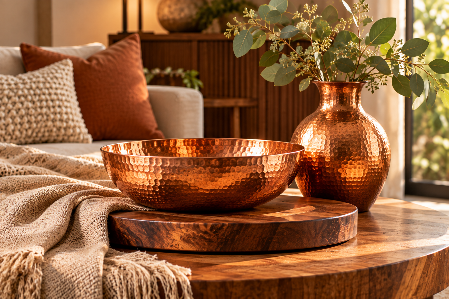 Layering Copper Accents with Wood and Textile