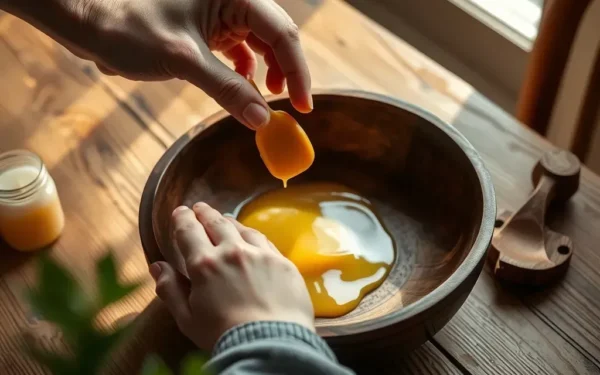 Close-up of a person polishing a handcrafted wooden bowl to preserve its quality and natural finish.