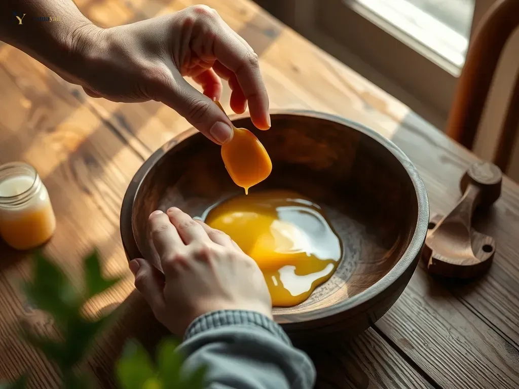 Close-up of a person polishing a handcrafted wooden bowl to preserve its quality and natural finish.