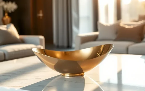 Artisan metal home decor styling in a modern luxury living room