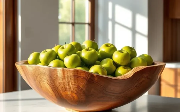 Styling artisan wooden bowls in a modern luxury kitchen