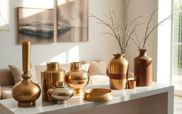 Styling artisanal home accessories in a modern luxury living room.