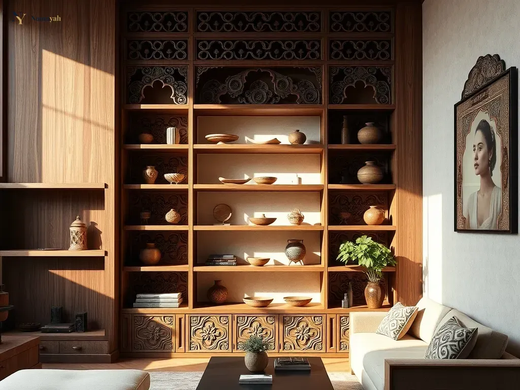Traditional Indian Woodwork for Modern Shelving Elegance