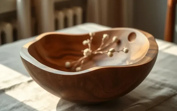 Styling an artisan wooden bowl on a linen table for a sophisticated home decor look.