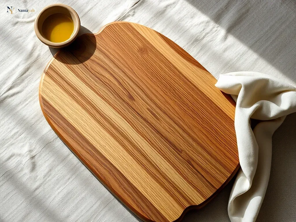 Artisan wooden serveware being maintained with natural oil on a rustic table